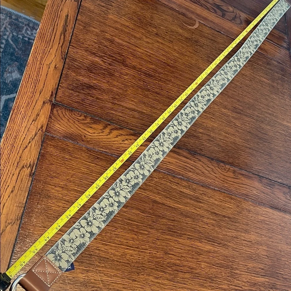 Cremieux  Belt Tan Black Floral Cotton with Brown leather trim 38 nwot